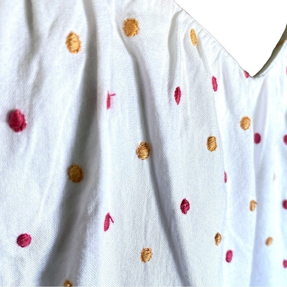 Embroidered Dot Tiered Swing Dress White Multicolored Fun & Flirty Women’s Large - Picture 12 of 14